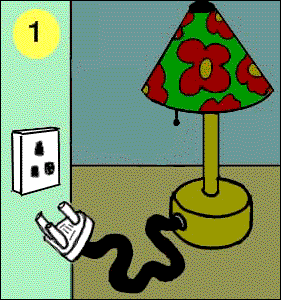 1 - put plug in socket. 2 - switch the light on